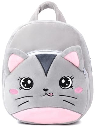 BEFUNIRISE Kleinkind-Rucksack für Jungen und Mädchen, niedlicher Mini-Rucksack mit Tier-Cartoon-Motiv, klein für Kinder von 2–6 Jahren, Grau (Cat Grey), One Size