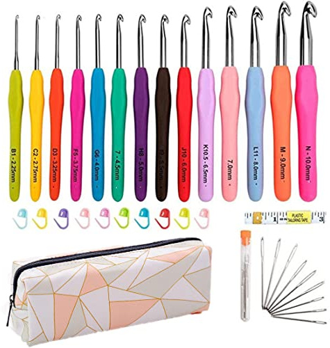 VIVIIHOO Juego de Ganchillo de 14 Piezas, Agarre ergonómico y cómodo, Goma Suave con Accesorios, Herramienta para el hogar, Juego de Ganchillo (Color)