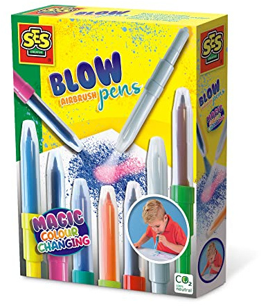 SES Creative Blow Airbrush Pens | Magique | Feutres Souffleurs | Activité Manuelle | Non toxique | Made in Holland | Pour les enfants Dès 5 Ans | 7 Double Couleur + 1 Blanc | 00283
