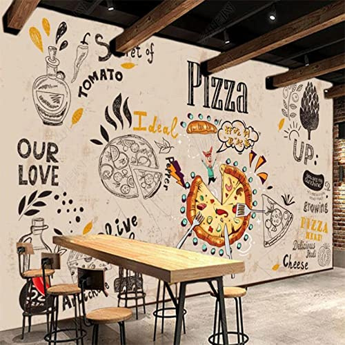 XLMING Rétro Pizza Portrait Papier Peint Fast Food Mural 3D Papier Peint Restaurant Occidental Papier Peint Décoratif Industriel-200cm×140cm