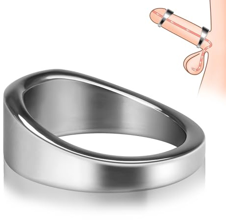 Anillos de pene de acero inoxidable para hombres, Anillo de pene de placer para el aumento de la potencia Anillo de glande ergonómico Anillo de testículo de metal (L)
