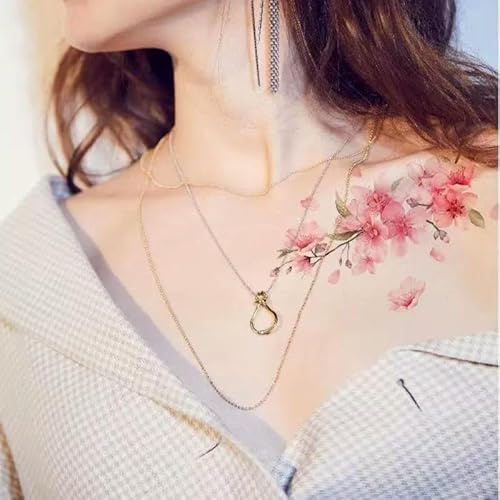 2 Pcs Of Temporary Tattoo Stickers For Women Waterproof Long-Lasting Simulated Fresh Sexy Cherry Blossoms Neck Covering Scars Tattoo Sticker Fake Tattoo
