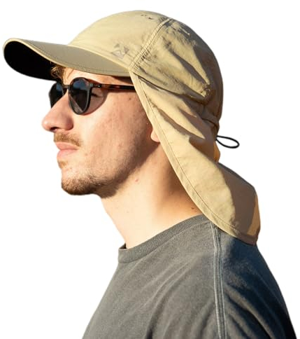 TOP-EX XL/XXL wasserdichte Baseball Cap Herren mit Nackenklappe UV-Schutz Sonnenhüte Damen, Faltbar Sommerhüte Safari Wandern Outdoor-Hut Atmungsaktiv Verstellbar Khaki L/XL