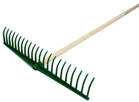 NG NICCOLAI RASTRELLI IN POLIPROPILENE PP CURVI O DRITTI VARIE DENTATURE CON O SENZA MANICO IN LEGNO (H.150 CM) MADE IN ITALY (VERDE CURVO 22 DENTI (CM.59) CON MANICO (CM.150))