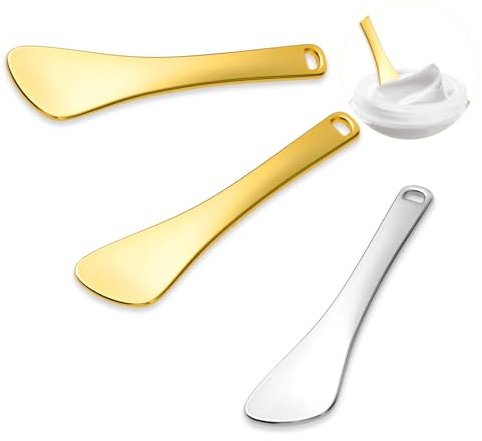 Lot de 3 spatules cosmétiques Gjinxi crème cosmétique - Spatules de maquillage - Bâtonnets de beauté - Applicateur de crème pour le visage - Spatula - Lotions - Cuillère pour masque (doré/argent)
