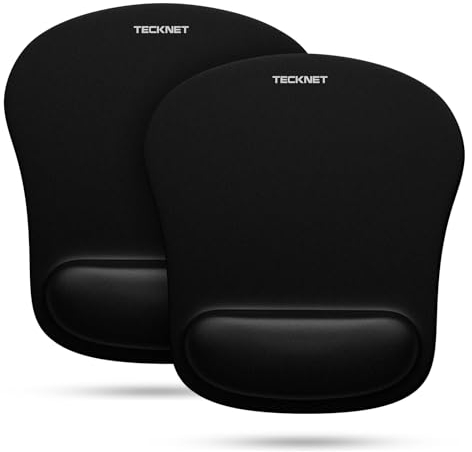 TECKNET 2 Packs Alfombrilla Ratón con Reposamuñecas, Gaming Mouse Pad Ergonómica con Apoyo, Espuma Viscoelástica, Tacto Agradable & Impermeable, Alfombra Raton con Cojín, Base de Goma no Deslizante