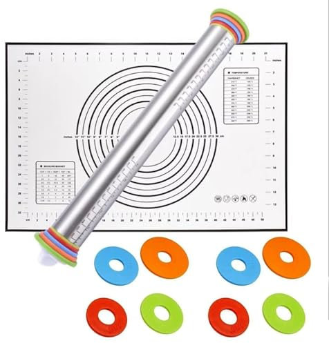 mattarello Perni rotanti Mattarello In Acciaio Inox Con Tappetino In Silicone Per Impastare, Set Di Mattarelli Per La Pasta Di Casa Con Anello A Spessore Regolabile, Mattarello Essenziale Per La Cucin