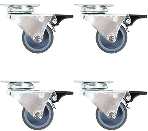 4 Pack 50mm Twin wheel Swivel Casters with Double Brakes for Home and Garden Use