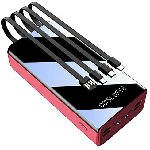 Cargador portátil Power Bank 50000 Mah Paquete de baterías de Gran Capacidad, Cables de Carga incorporados, Puede Cargar 7 Dispositivos al Mismo Tiempo, Rojo