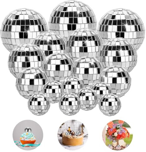 Tranrantic 32 Pezzi Palla Discoteca per Torte Decorazioni,4 Taglie Disco Ball Decorazioni,Palle da Discoteca,Specchio Decorativo Sfera,Palla Stroboscopica per Feste a Tema Discoteca e Matrimonio