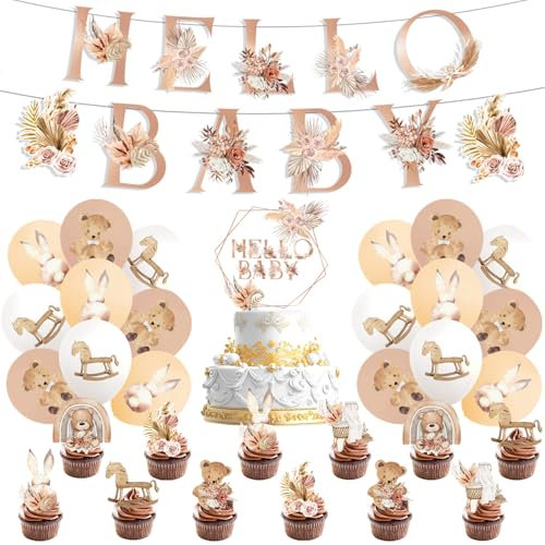 Decorazioni floreali per baby shower, decorazioni per compleanni per bambini, come ad esempio striscioni da sollevare, decorazione per torte e cupcake, palloncini a tema baby shower