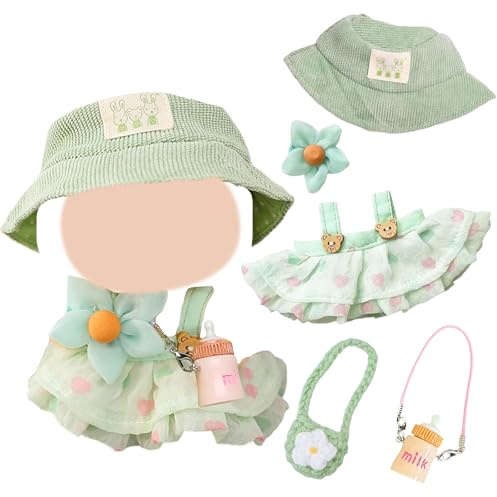17 cm dockkläder dockor, sommar ungdom dockkläder tillbehörset med 1 grönt band klänning 1 parasoll hatt 2 söta fickor för flickor barn presenter, utan docka