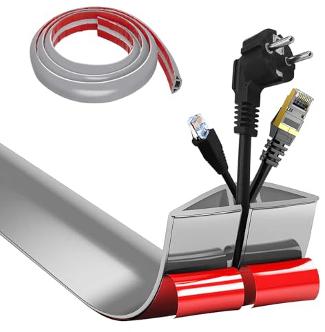 Kabelkanal självhäftande, kabelbro botten, 5 cm x 1 m flexibel PVC platt kabelskydd golv kabelskydd kabelfack för alla strömkablar hem, kontor, hotell, lager, etc – lätt skärning (grå)