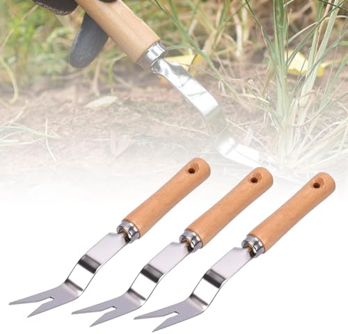Estirpatore Erbacce Manuale, 2025 Nuovo Sarchiatore Manuale per Radici con Manico in Legno in Acciaio Inox, Togli Erbacce da Giardino per Rimuovere Muschio ed Erbacce Regalo per Giardinieri (3PCS)