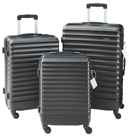 pro.tec Set di 3 Valigie Rigide di Diverse Misure S/M/L con Manico Telescopico Set Trolley a 4 Ruote con Chiusura TSA e Bilancia Pesa-Bagagli 40/70/100 L - Nero