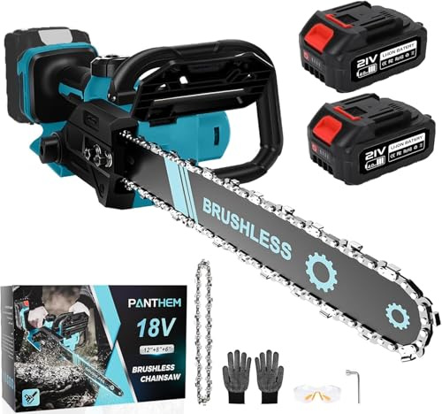 12 Inch Chainsaw Cordless with Battery and Charger 21V 4.0A, for Makita 18V, 1000W Brushless Powerful 30cm Small Portable Handheld Chain Saws Electric Saw with Automatic Oiler and Chain Tension