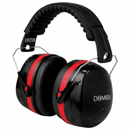 DOMIRA Ear Defenders for Adults – Lightweight Hearing Protection Earmuffs with Headband, Noise Reduction 33dB for Work, Shooting, DIY, Airports – Black/Red or Black/Green