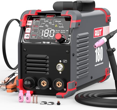 AWT TIG Welder 180Amp with DC Pulse,Cold TIG Welder with Large LED Display 5-in-1 DC HF TIG/PULSE TIG/COLD/SPOT TIG/STICK,110V/220V Dual Voltage Cold TIG Welding Machine