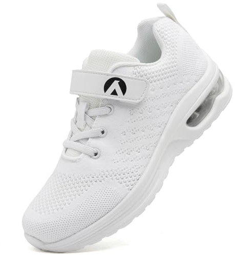 Dhinash Zapatillas Casual para Niño Zapatillas Deportivas Tenis Sin Cordones Calzados para Correr en Asfalto Zapatos de Escuela Exterior Interior Zapatos de Running Blanco Talla 38