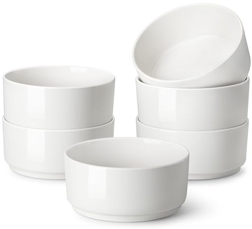 MALACASA Müslischalen 780ml LEAH Weißes Porzellan Schüssel 6er Set | Suppenschalen Salatschüssel Frühstücksschalen für Suppe/Salat/Nudeln, spülmaschinenfest, mikrowellengeeignet