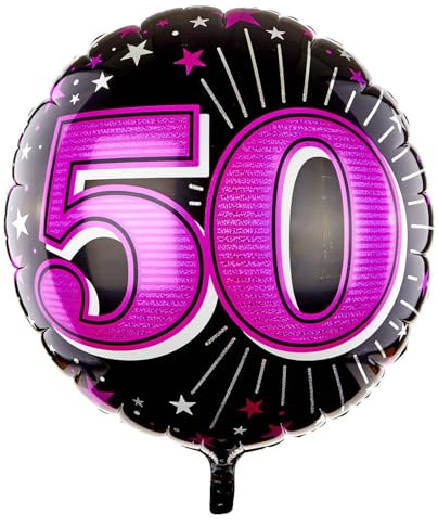 31 Inch 50th Birthday Number Balloon – Pink & Black Holographic Foil Balloon | Large Helium Air Inflatable Decoration for Milestone Birthday Party, Anniversary & Celebration Décor