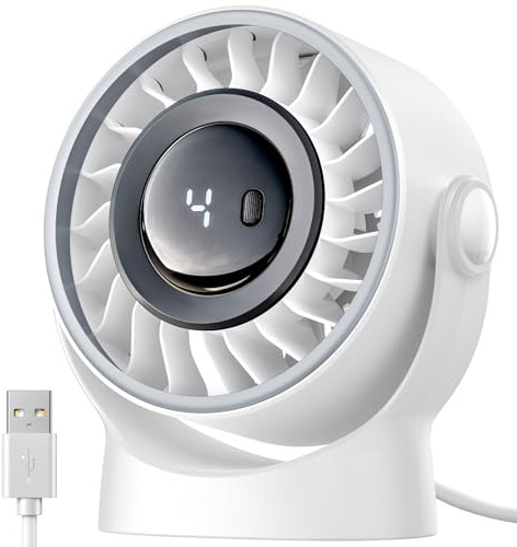 SWEETFULL USB Desk Fan, 4 Speeds Powerful Portable Table & Personal Electric Cooling Fan, 360° Rotatable with Detachable Rear Cover, Quiet Silent Operation for Office, Bedroom, Home (White)