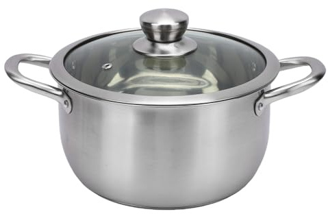 Fockety Pentola in acciaio inossidabile, pentola a induzione resistente con coperchio trasparente per pasta, zuppa, spaghetti, con doppio manico per bollire, cuocere a fuoco lento