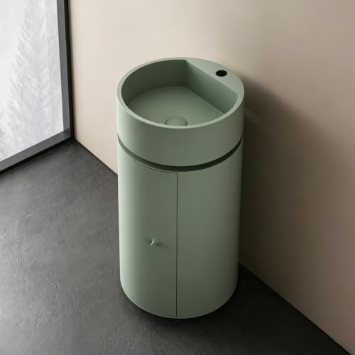 Stabilt handfatsskåp i rostfritt stål, minimalistiskt anti-stöt tvättställ med förvaringsdörr, fristående handfat (grönt, blandningstejp)