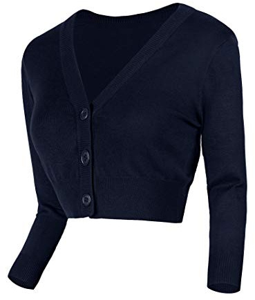 Urban GoCo Damen V-Ausschnitt Kurz-Strickweste Strickjacke 3/4 Ärmel (L, Navy)