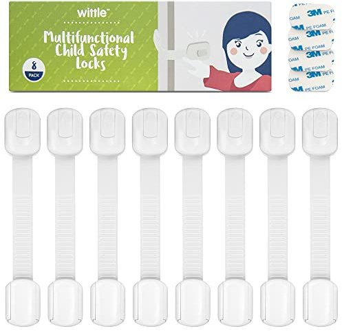 Multifunktionale Kindersicherung Verriegelung für Schrank, Schrank, Schublade, Möbel, Toilette, Geschirrspüler, Kühlschrank und Backofen! Verstellbarer Riemen (8er Pack)