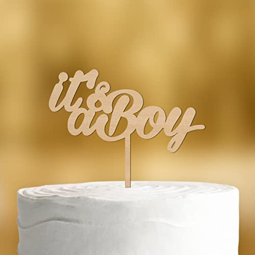 Cake Topper It’s a Boy [in Schreibschrift] für die Babyparty - Holz 4mm - Tortendeko Babyparty deko Junge, Gender reveal Party deko neutral