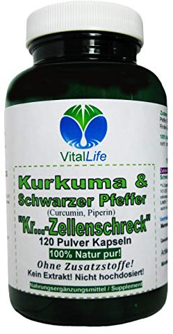 Kurkuma & schwarzer Pfeffer 120 Pulver Kapseln Natur Pur NICHT hochdosiert KEIN Extrakt OHNE Zusatzstoffe. 26342