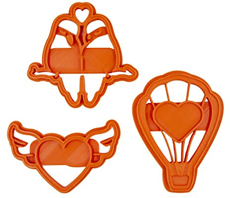 Set di 3 Tagliabiscotti per innamorati a SanValentino (Cuore con le ali, mongolfiera con cuore, tortore innamorate)