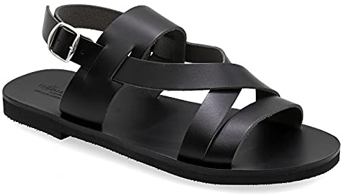 42 Schwarz Emmanuela Antike griechische Leder Sandalen für Herren, handgefertigte Herren Sandalen mit offenen Zehen, Qualität verstellbare Schnalle Sommerschuhe in Schwarz, Braun, Beige
