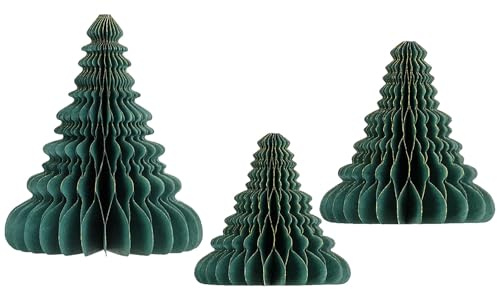 3er Set Deko Tannenbaum Wiederverwendbare Weihnachtsbäume Wabenbälle aus Pappe Deko Weihnachten Weihnachtsbaum grün zum Hängen oder Stellen 15-20-24cm