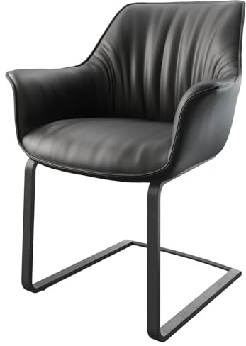 DELIFE Schwingstuhl Keila-Flex mit Armlehnen Freischwinger flach Schwarz Echt-Leder Schwarz