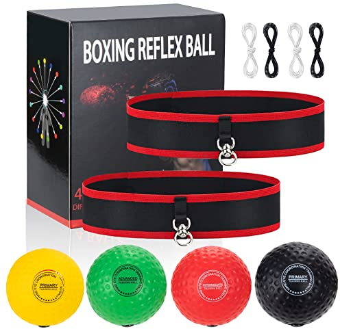 QH-Shop Reflex Boxen Ball, Boxing Training Ball mit 4 Bälle und 2 Stirnbänder Ideal für das Training von Reaktion, Agilität und Auge-Hand-Koordination