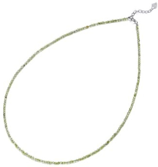 QCJQSH Halskette Damen,Naturstein Olivin Boho 2 Mm Facettierte Perlen Kristall Anhänger Halskette 925 Silber Kette Reiki Chakra Energie Choker Amulett Edelstein Schmuck Für Frauen Männer Geschenk