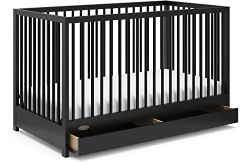 Graco Teddi 5-in-1 Convertible Crib with Drawer (Black) – GREENGUARD Gold Certified, Crib with Drawer Combo, Full-Size Nursery Storage Drawer, Converts to Toddler Bed, Daybed and Full-Size Bed