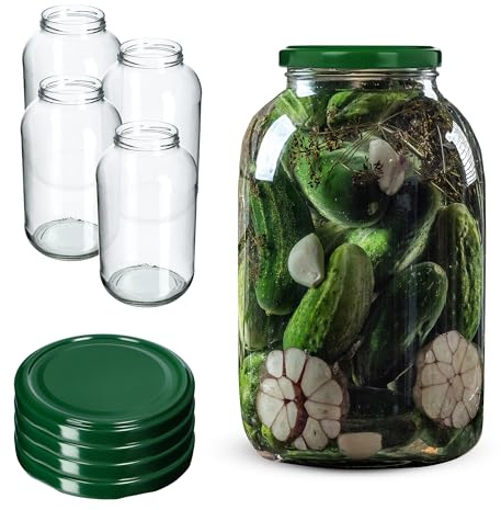 KADAX 4er Set Einmachgläser 4L mit TO100 Schraubdeckel Grün – Konservengläser für Gurken, Kombucha & Kimchi | Fermentieren, Einlegen & Einkochen