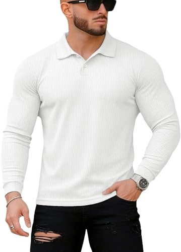 Muscle Cmdr Herren Muskel Poloshirts Slim Fit,Stretch Kurzarm Sport Casual Basic T-Shirt,Langarmshirt Herren Lang- und Kurzarm-T-Shirts