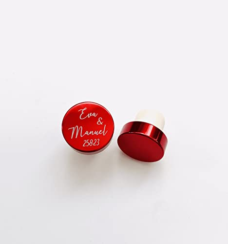 personalisierte Korken | Weinkorken personalisiert | Weinverschluss | Hochzeit | Firmenlogo | Sekt | Wein | Sektverschluss | Weinflaschenverschluss (Design 3, Rot)