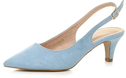 AJVANI dam damer låg mellanklack 50-tal slingback spänne spetsig domstol skor storlek, Ljusblå mocka, 39 EU