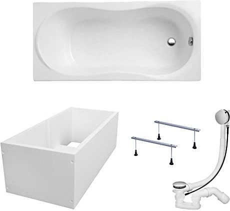 KOLMAN Badewanne GRACJA Rechteck 120x75 mit Wannenträger, Ablaufgarnitur und Füßen Komplettset 4in1 Premium Original Acryl Wanne Siphon