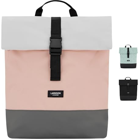 LARKSON Zaino Donna Uomo Rosa Grigio - Tammo - Borsa per PC Portale, Lavoro, Università e Viaggio - Rolltop Leggero - Impermeabile