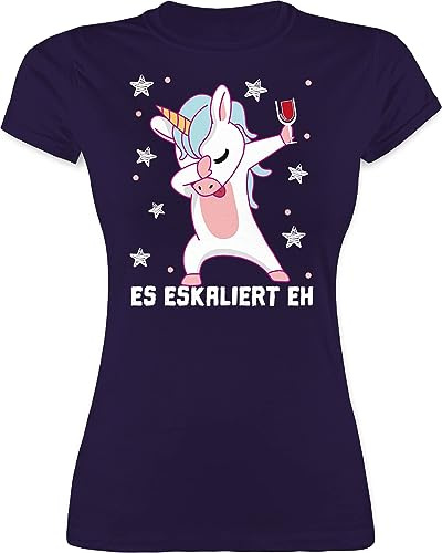 Shirt Damen - & Alkohol - Es eskaliert eh Festival Saufi Party Malle lustig I Party Einhorn Dabbing - S - Lila - t-Shirt witzige sprüche Partyshirt Sauf Wein Tshirt saufshirt lustiges trinkshirt