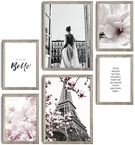 decomonkey 6er Poster Set ohne Bilderrahmen, Fashion Glamour, 4x A4 & 2x A3 | 4x DIN A4 & 2x DIN A3, Abstrakt, Wohnzimmer, Schlafzimmer, Wandposter, Bilder, Collage, Modern, Wanddeko, Blumen, Stadt