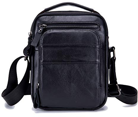 MANNUOSI Shoppers y bolsos de hombro piel autentica Bolsos para hombre vintage Business Bolsos de mano casual Bolsos cruzados multifuncional Bolsos Negro A