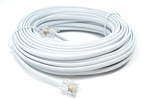 Drut Cavo telefonico Fisso ADSL (6P4C) da 15 m RJ11 a RJ11 Cavo Piatto Internet BT ad Alta velocità Banda Larga da Maschio a Maschio Router, Modem, prolunga telefonica 50 Piedi Bianco