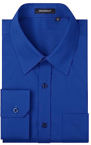 HISDERN Men's Royal Blue Long Sleeve Shirt for Men Formal Dress Shirts Regular Fit Casual Button Shirt L